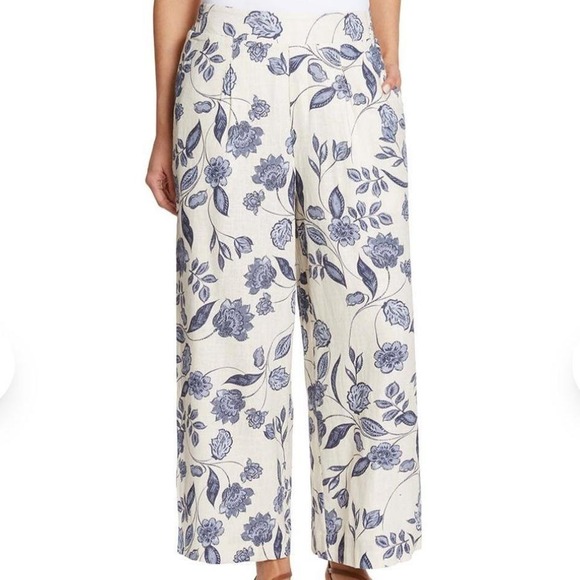 Ella Moss Pants - Ella Moss Floral Linen Blend Wide Leg Size M Boutique Resort Coastal